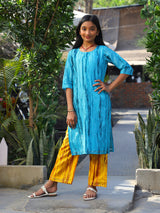 Blue & Yellow Kota Doria Kurta Set - Elganza