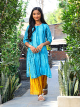 Blue & Yellow Kota Doria Kurta Set - Elganza