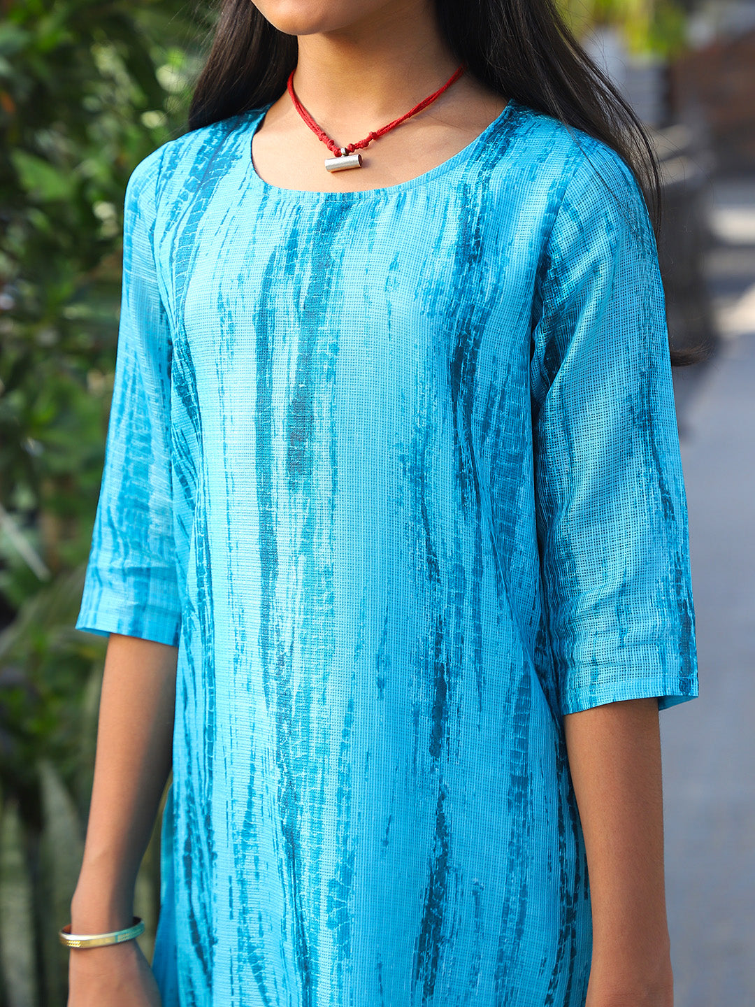 Blue & Yellow Kota Doria Kurta Set - Elganza