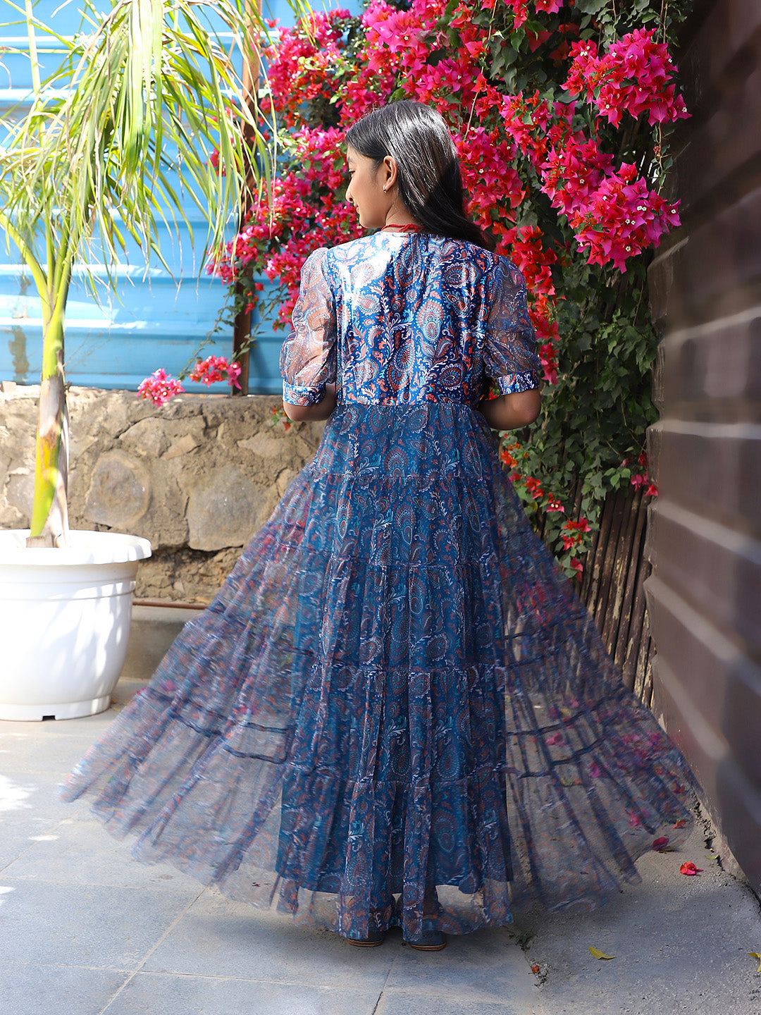 Blue Velvet party Maxi Dress - Elganza