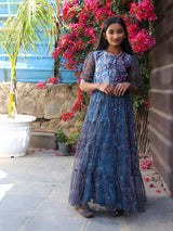 Blue Velvet party Maxi Dress - Elganza