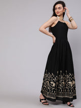Black Floral Embroidered Maxi Dress - Elganza