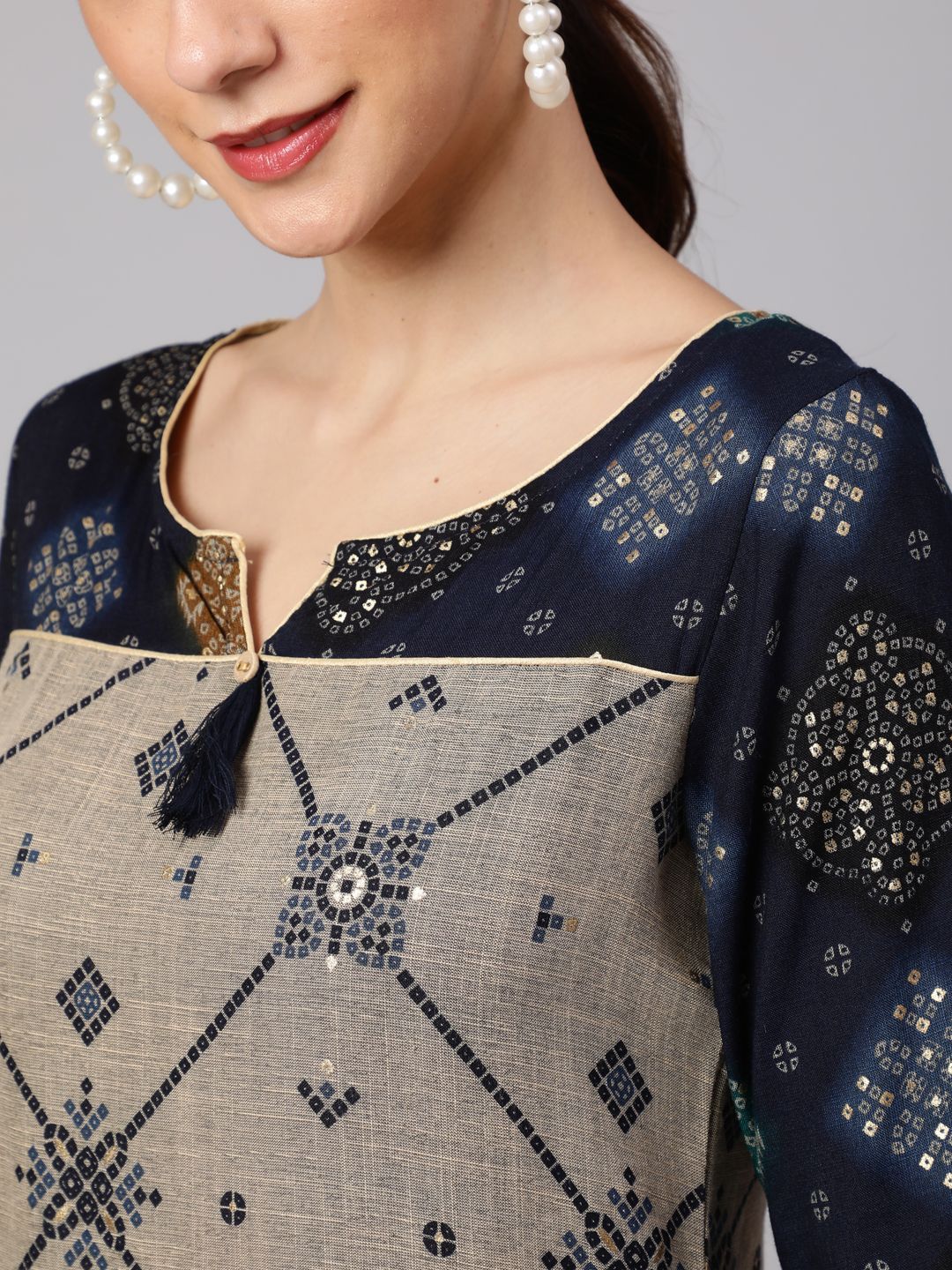 Navy Blue Printed Straight Kurta Set - Elganza