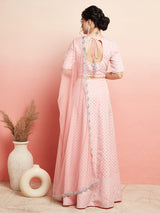 Pink Jacquard Lehenga Choli With Dupatta - Elganza