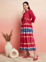 Maroon Tie & Dye Button Down Dress - Elganza