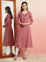 Mauve Embroidered Straight Kurta - Elganza