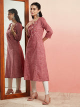Mauve Embroidered Straight Kurta - Elganza