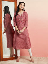Mauve Embroidered Straight Kurta - Elganza