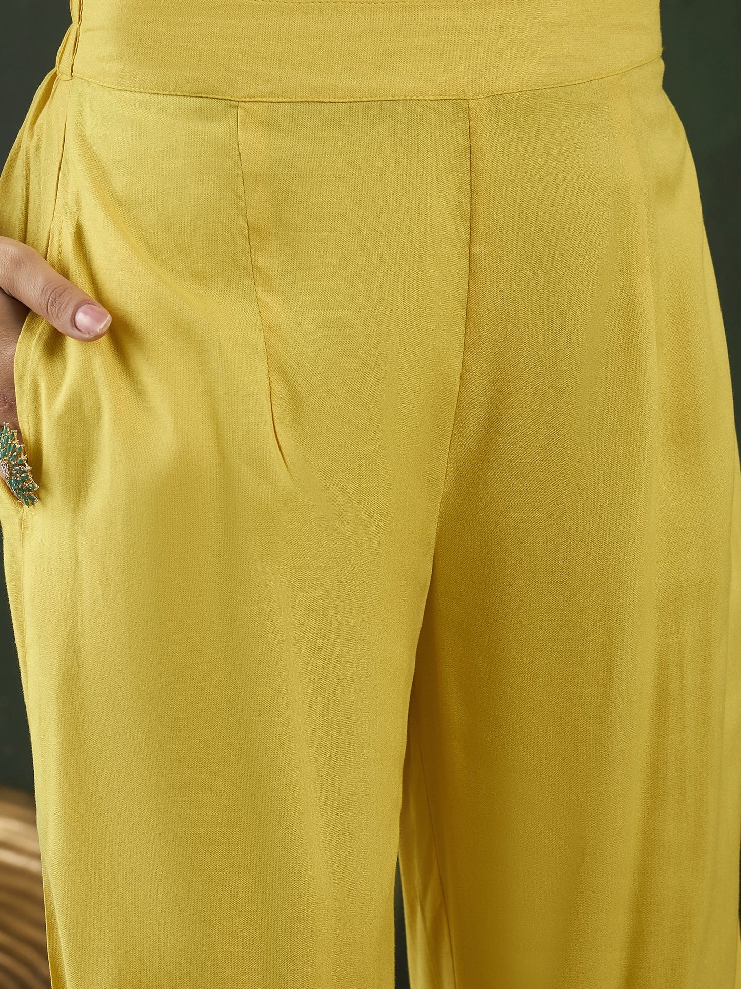 Yellow Lotus Print Co Ord Set with Jacket - Elganza
