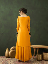 Yellow Sequin Kurta With Flared Skirt - Elganza