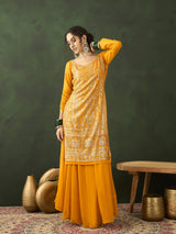 Yellow Sequin Kurta With Flared Skirt - Elganza