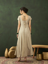Grey Zari Worked Flared Maxi Dress - Elganza