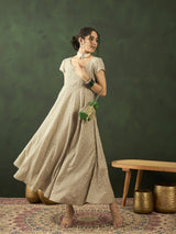 Grey Zari Worked Flared Maxi Dress - Elganza