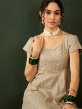 Grey Zari Worked Flared Maxi Dress - Elganza