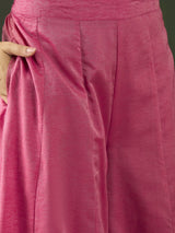 Pink Gold Zari Work Woven Design Kurta Palazzo With Dupatta - Elganza