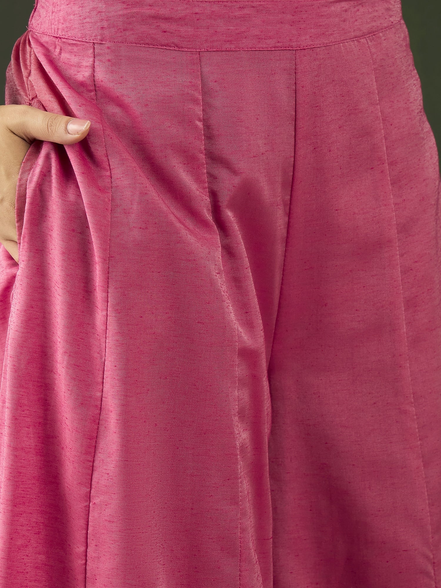 Pink Gold Zari Work Woven Design Kurta Palazzo With Dupatta - Elganza