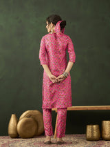 Pink Digital Floral Print Kurta With Pant - Elganza