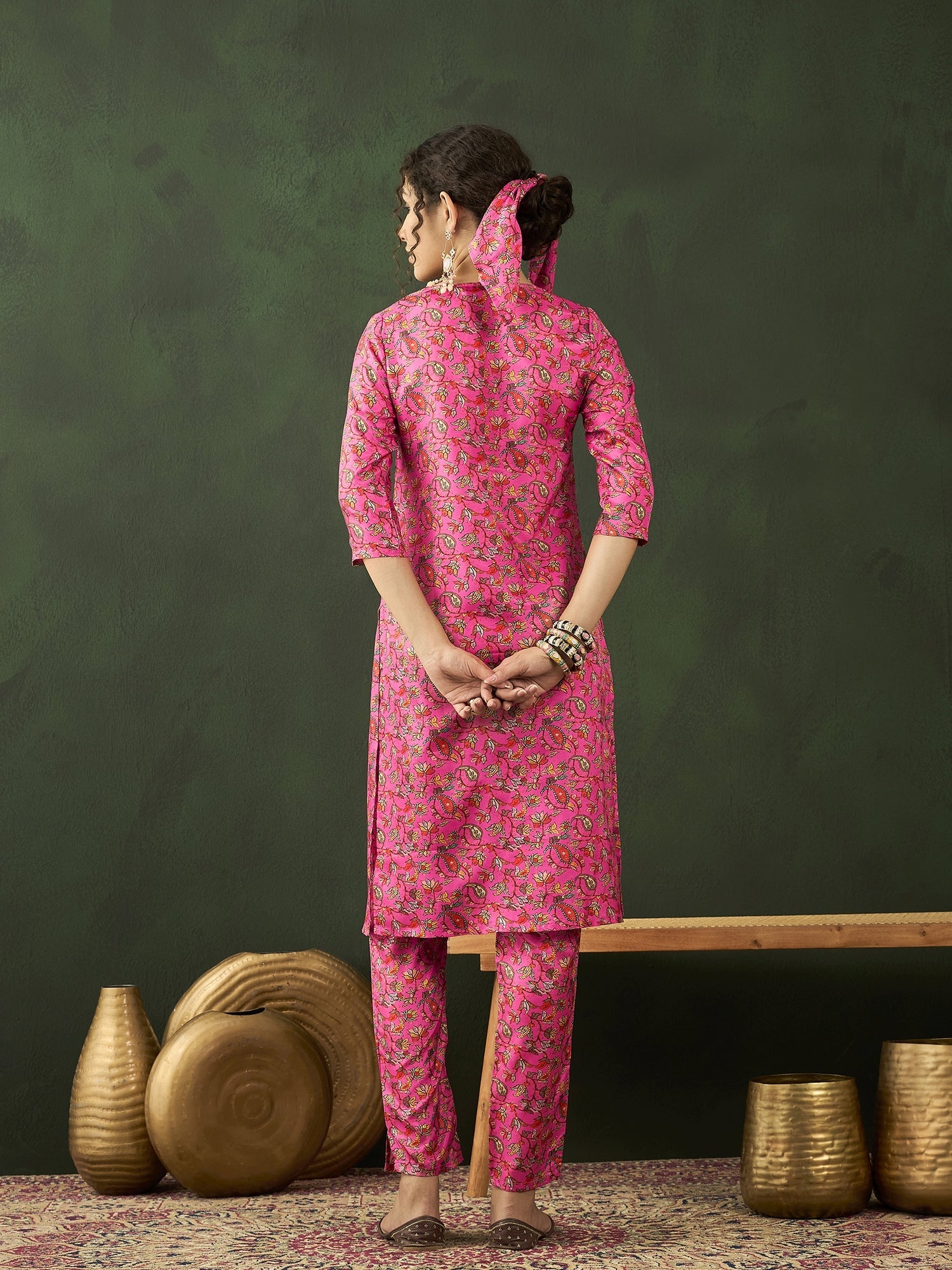 Pink Digital Floral Print Kurta With Pant - Elganza
