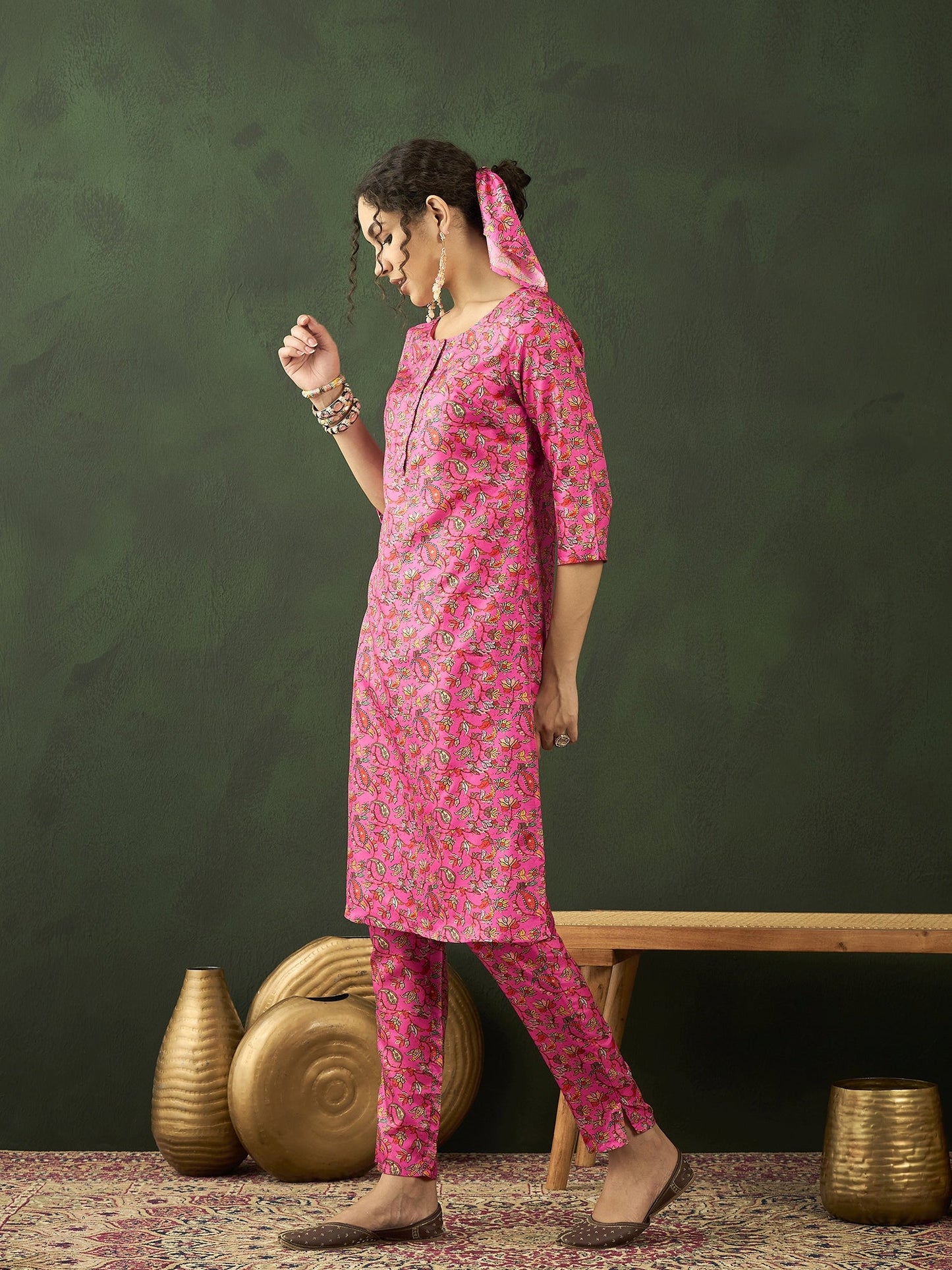Pink Digital Floral Print Kurta With Pant - Elganza