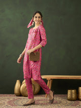 Pink Digital Floral Print Kurta With Pant - Elganza