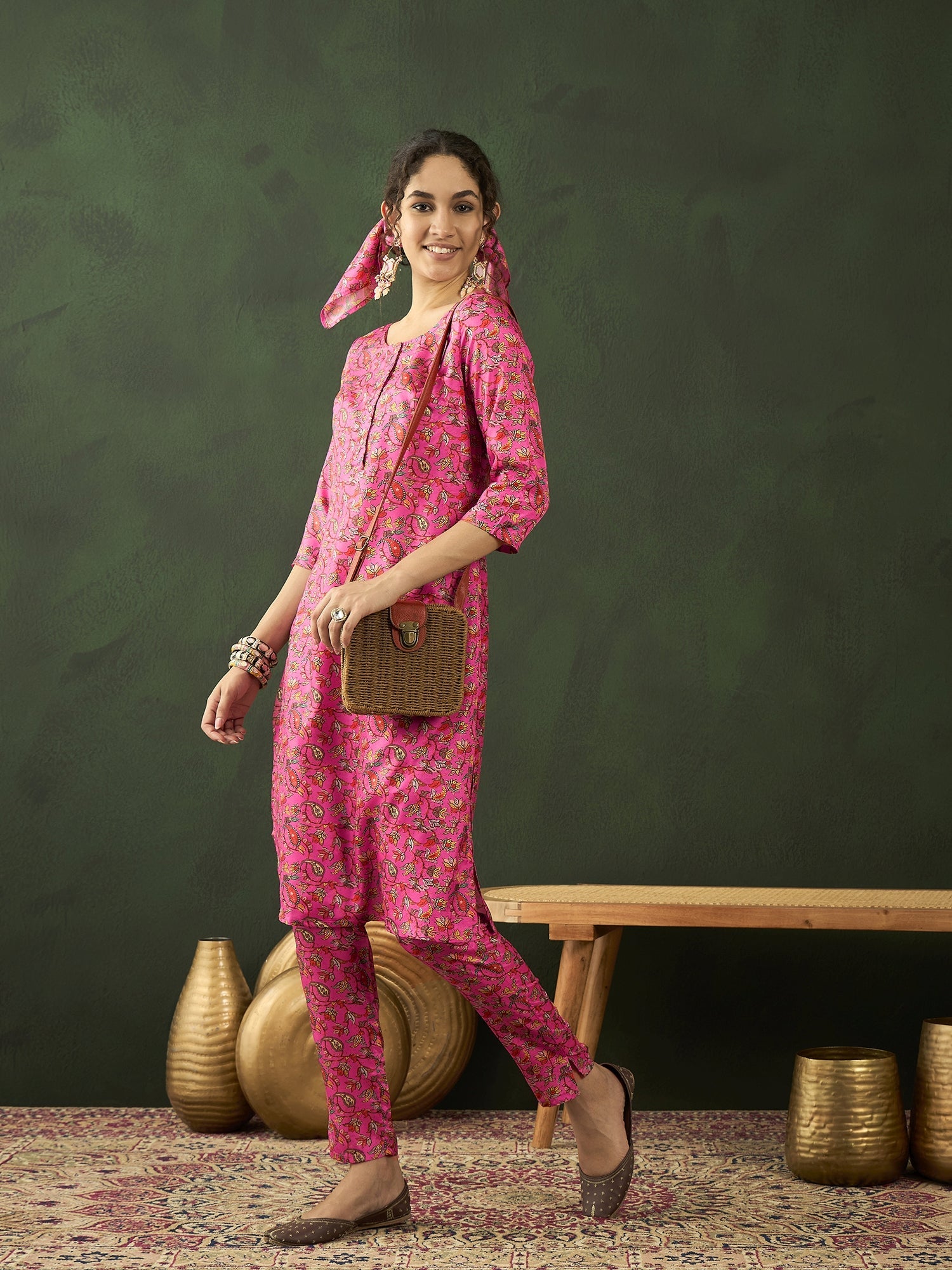 Pink Digital Floral Print Kurta With Pant - Elganza