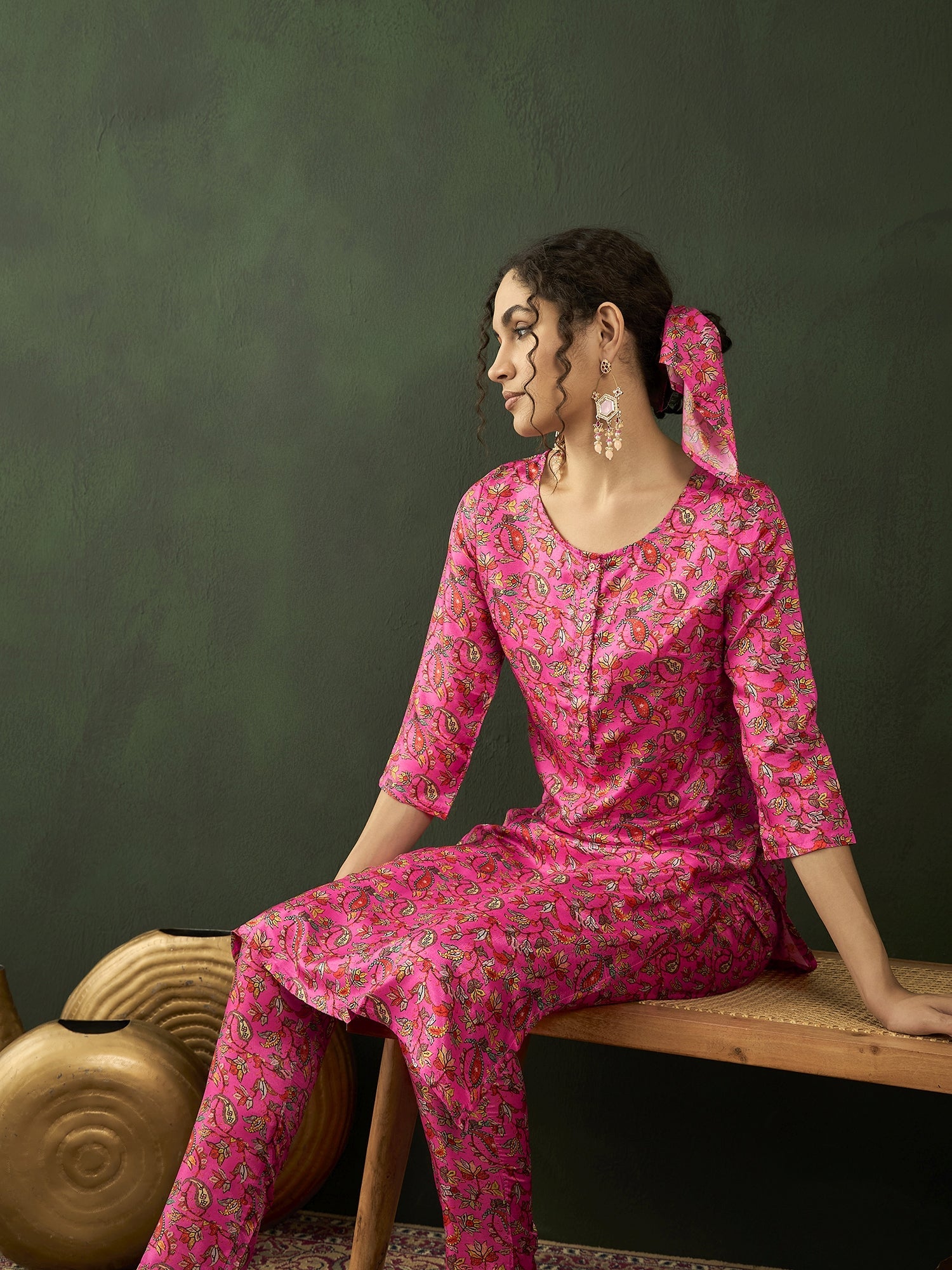 Pink Digital Floral Print Kurta With Pant - Elganza