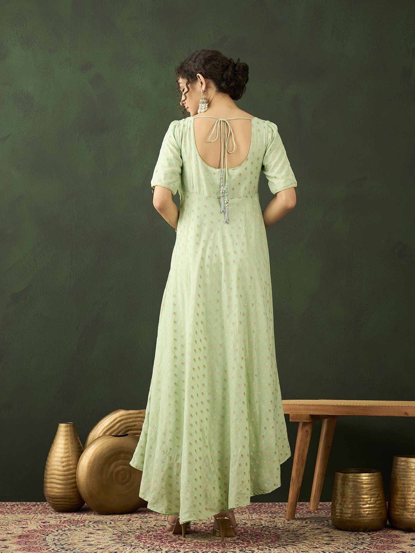 Green Flared Maxi Dress - Elganza