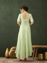 Green Flared Maxi Dress - Elganza