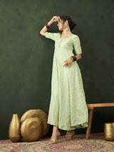 Green Flared Maxi Dress - Elganza