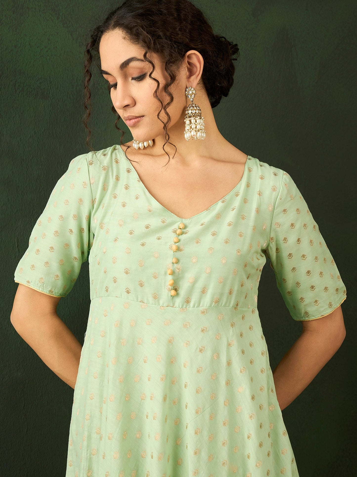 Green Flared Maxi Dress - Elganza