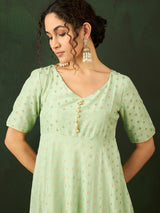Green Flared Maxi Dress - Elganza