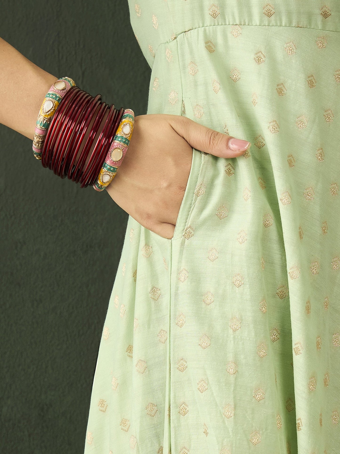 Green Flared Maxi Dress - Elganza