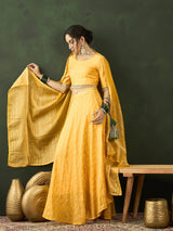 Yellow Checked Lehenga Choli With Dupatta - Elganza