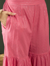 Pink Sequin Kurta Sharara With Dupatta - Elganza