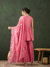 Pink Sequin Kurta Sharara With Dupatta - Elganza
