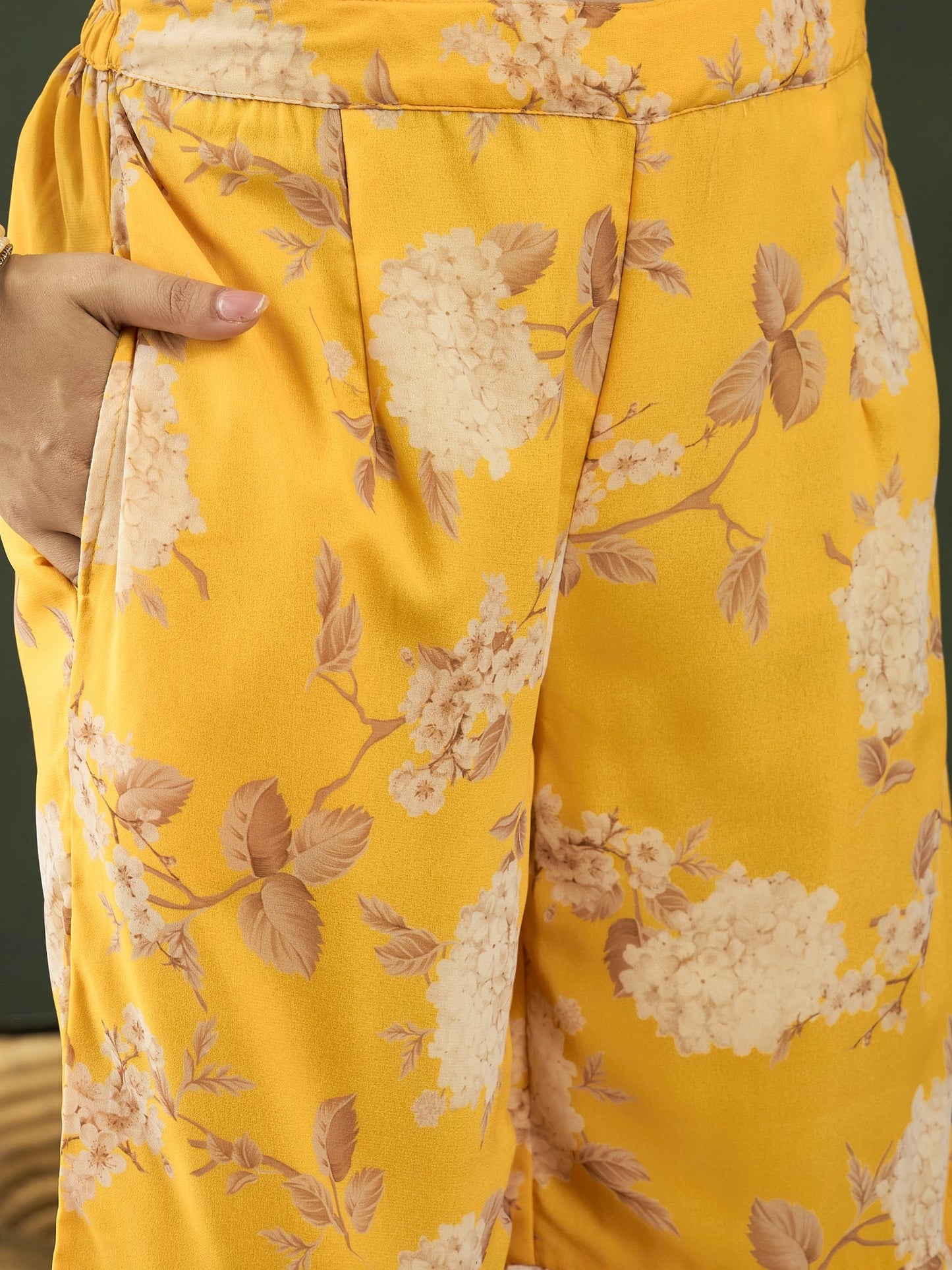 Yellow Floral Print Kurta Sharara With Dupatta - Elganza