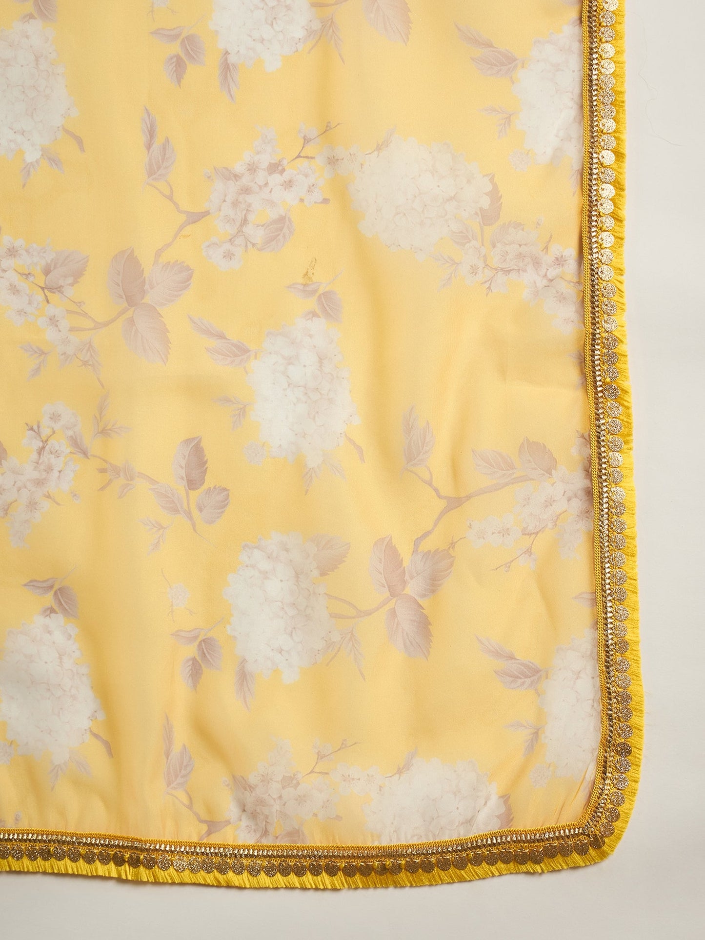 Yellow Floral Print Kurta Sharara With Dupatta - Elganza