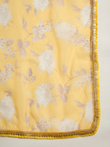 Yellow Floral Print Kurta Sharara With Dupatta - Elganza
