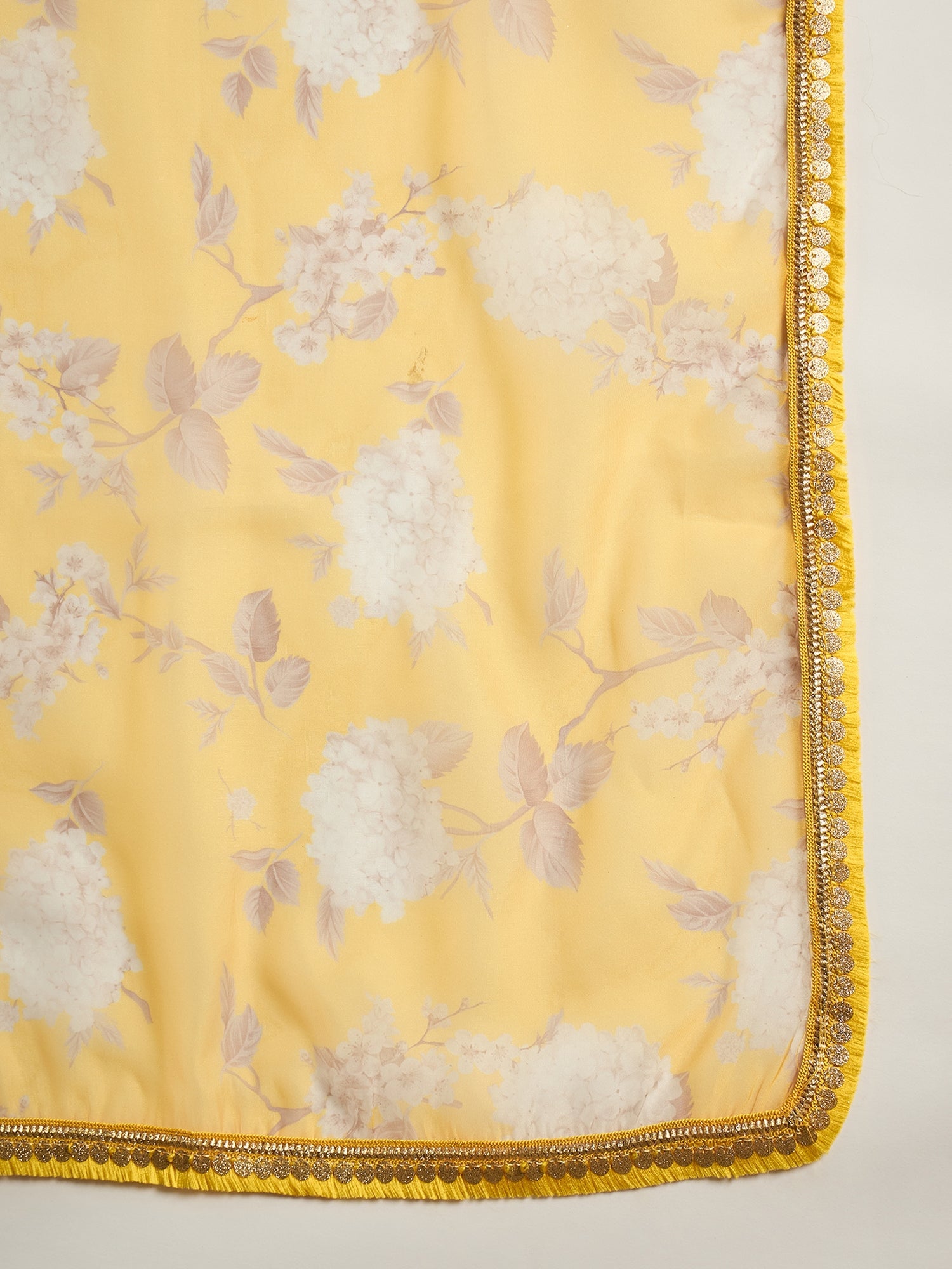 Yellow Floral Print Kurta Sharara With Dupatta - Elganza