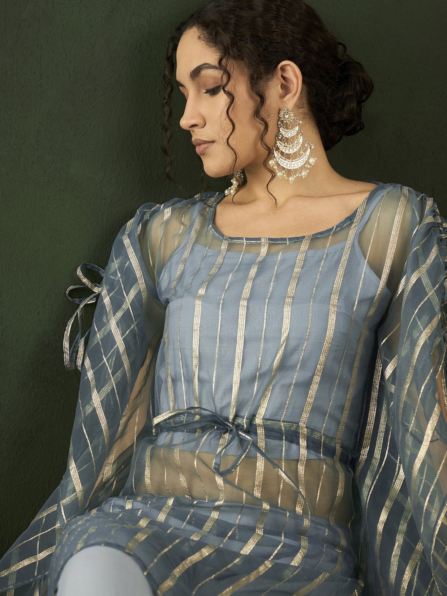 Blue Organza Kaftan Co-Ord Set - Elganza