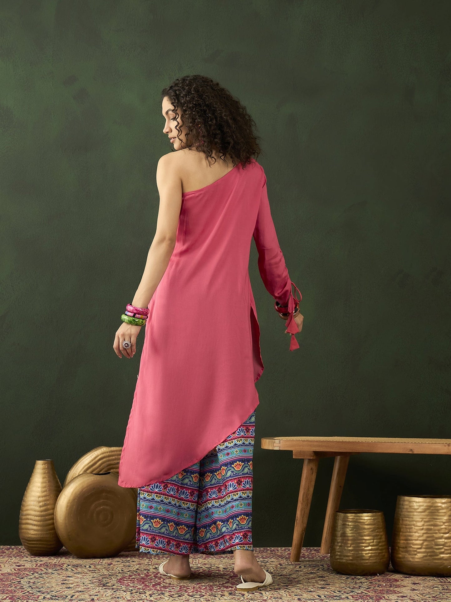 Pink Kurta With Printed Palazzo - Elganza
