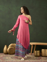Pink Kurta With Printed Palazzo - Elganza
