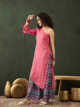 Pink Kurta With Printed Palazzo - Elganza