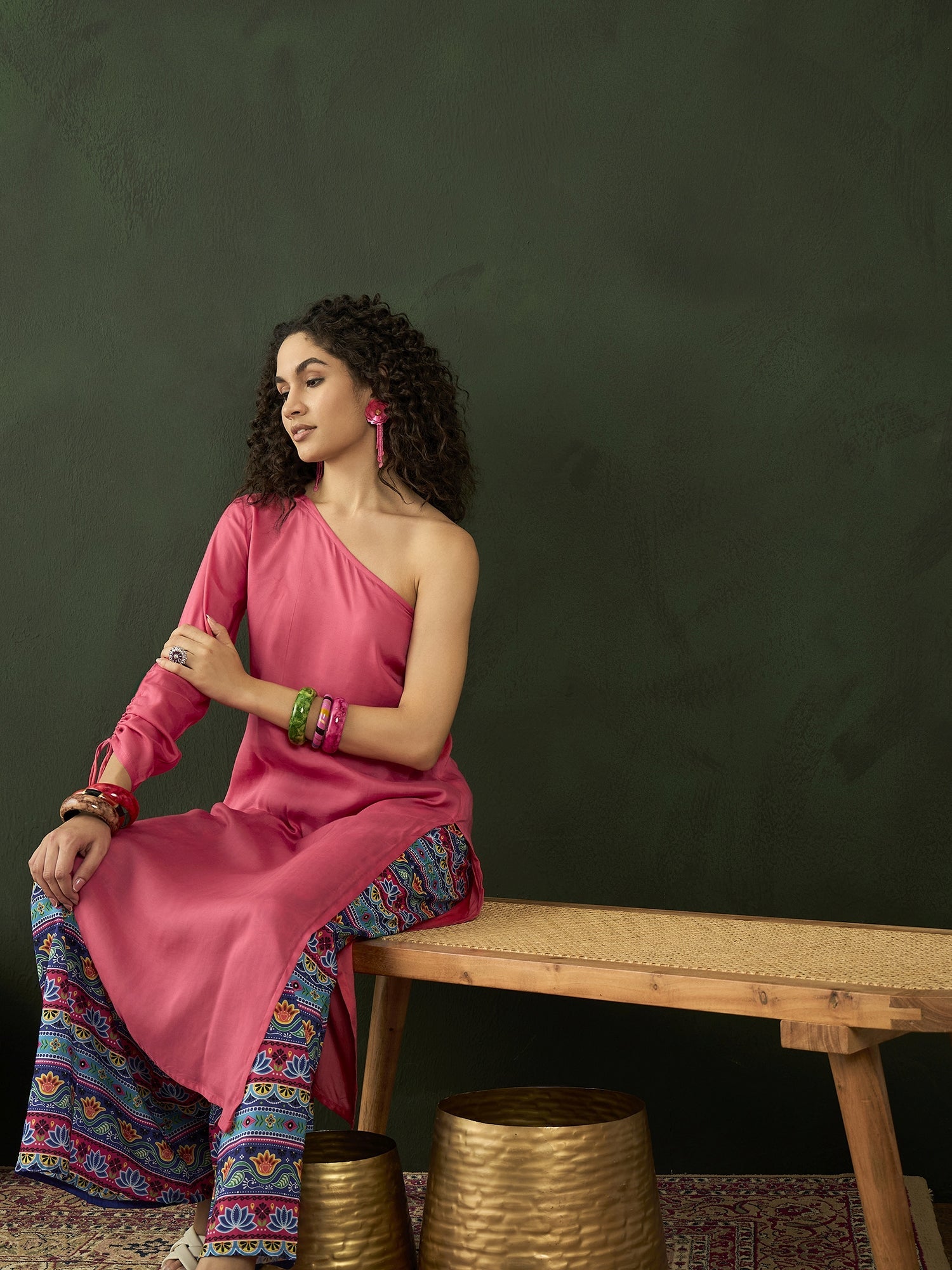Pink Kurta With Printed Palazzo - Elganza