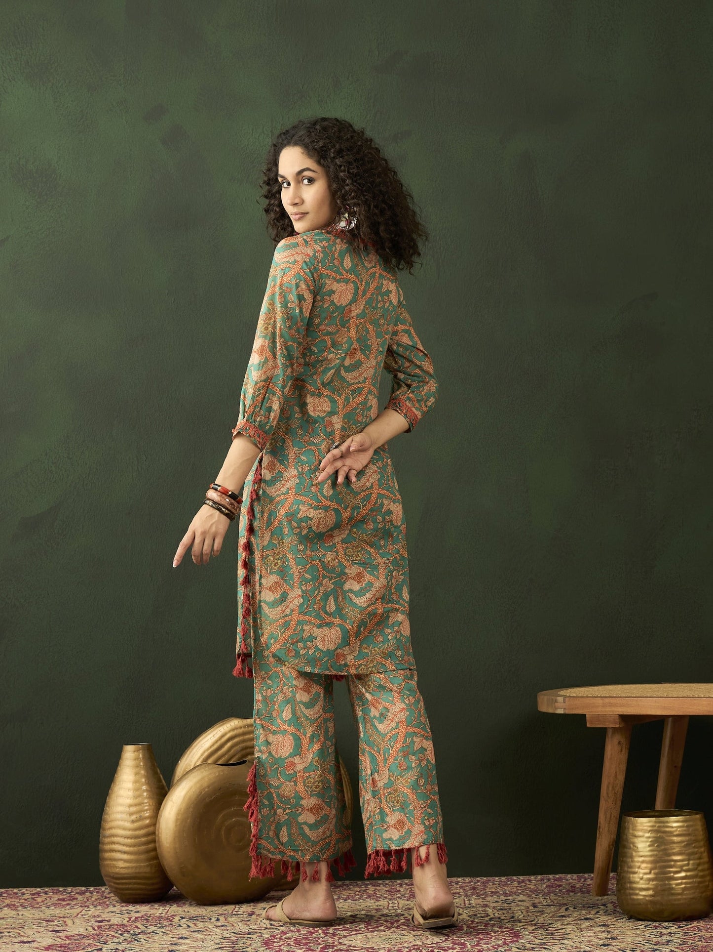Green Floral Printed Pakistani Kurta With Palazzo - Elganza