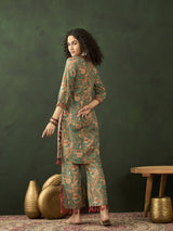 Green Floral Printed Pakistani Kurta With Palazzo - Elganza