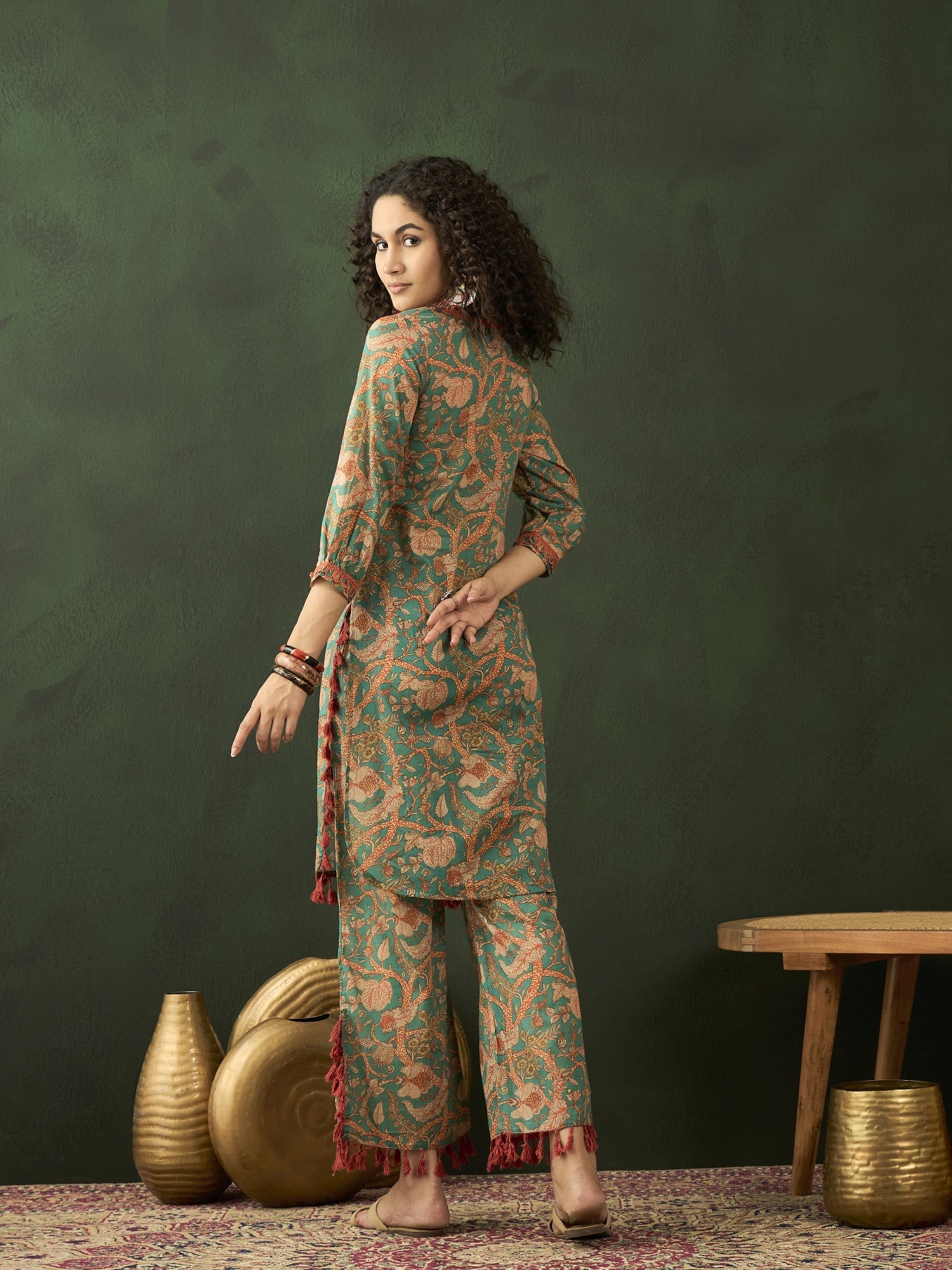 Green Floral Printed Pakistani Kurta With Palazzo - Elganza