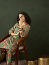 Green Floral Printed Pakistani Kurta With Palazzo - Elganza