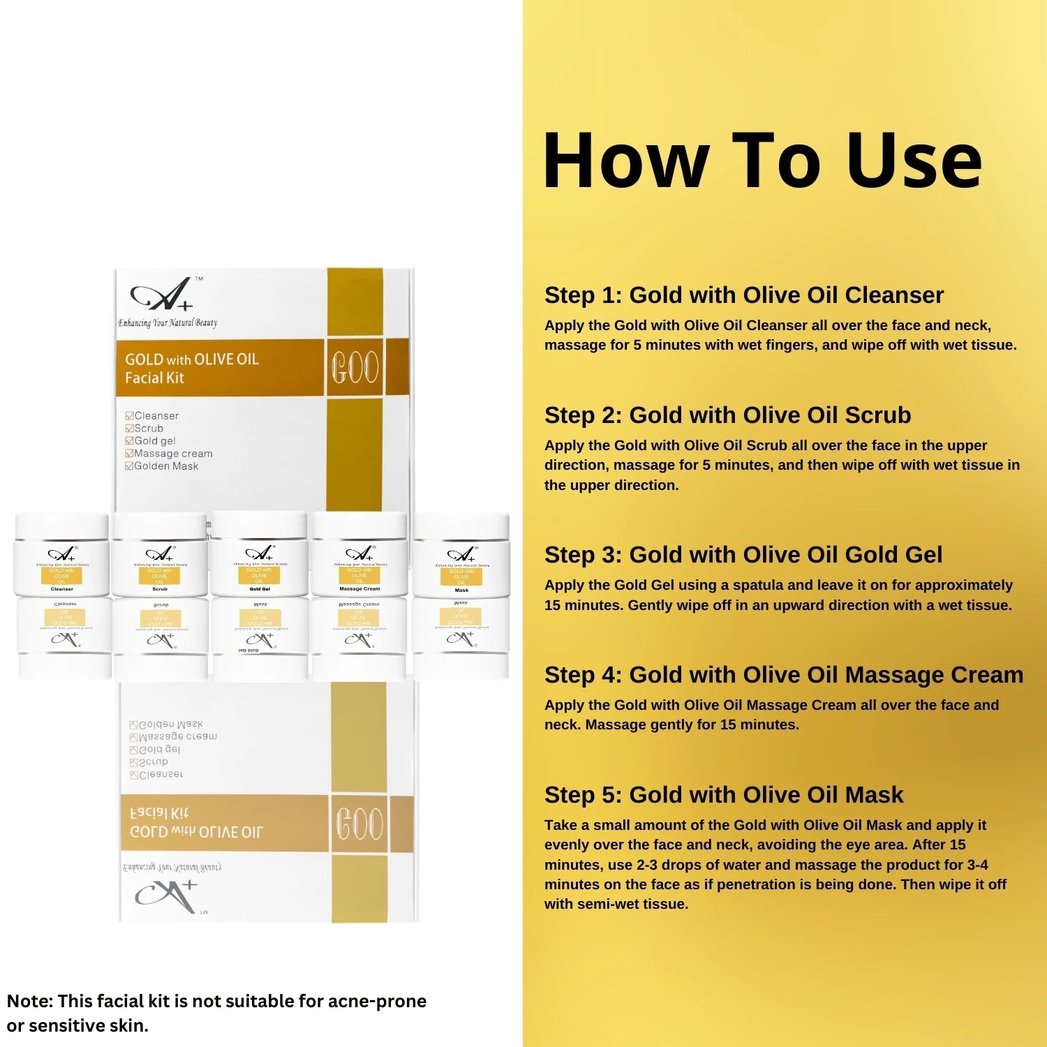 A+ Gold with Olive Oil Facial Kit, 5 Steps – 250gm image 4