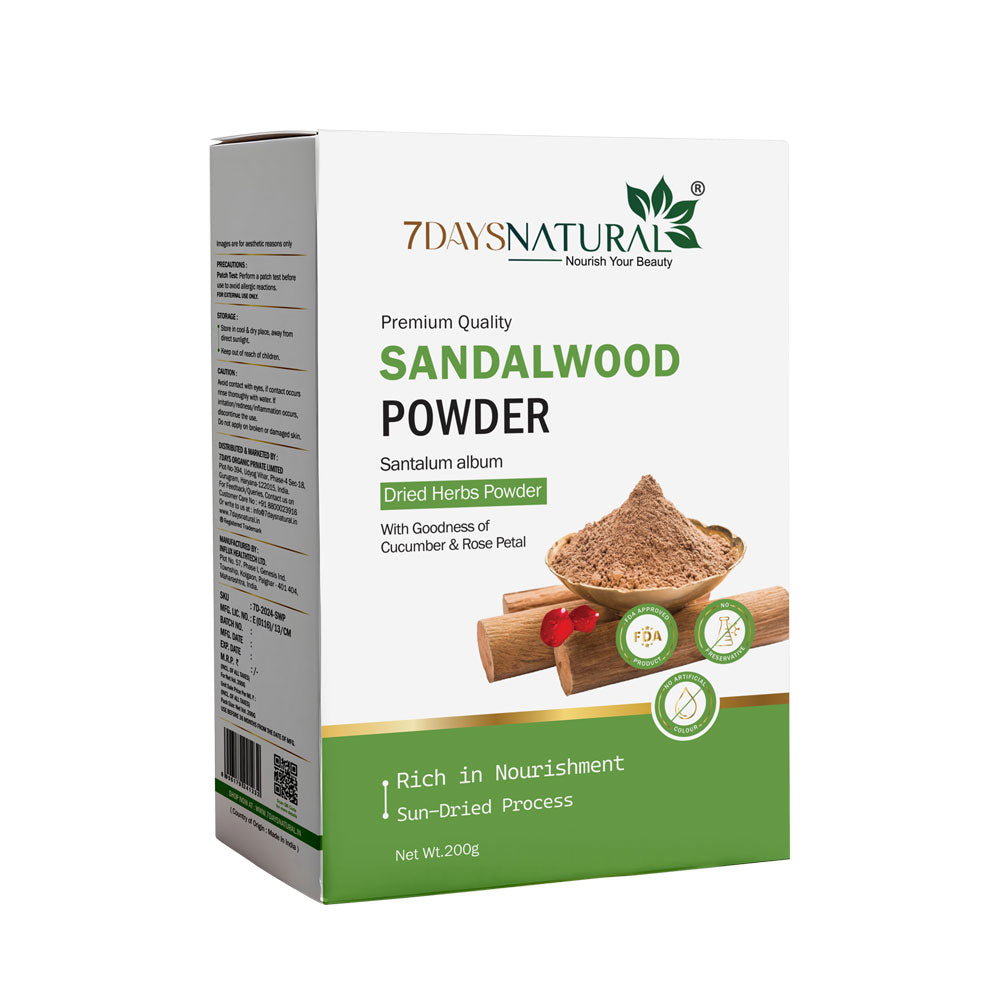 7Days Natural Herbal Sandalwood Face Pack – Sun Dried Ayurvedic Powder with Cucumber & Rose Petal (200 Gm) image 1